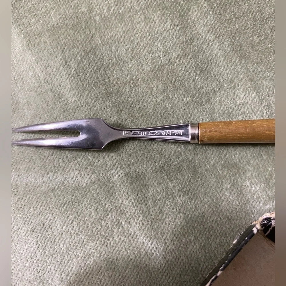 Vintage party forks stainless steel with wooden handles set of 8.  #16